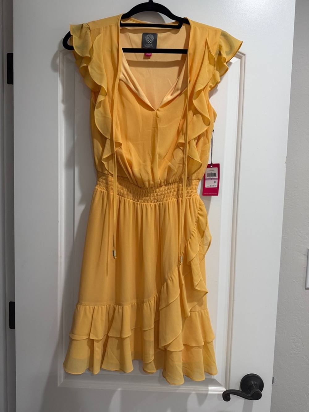 Vince Camuto Canary Yellow Ruffle Midi Dress